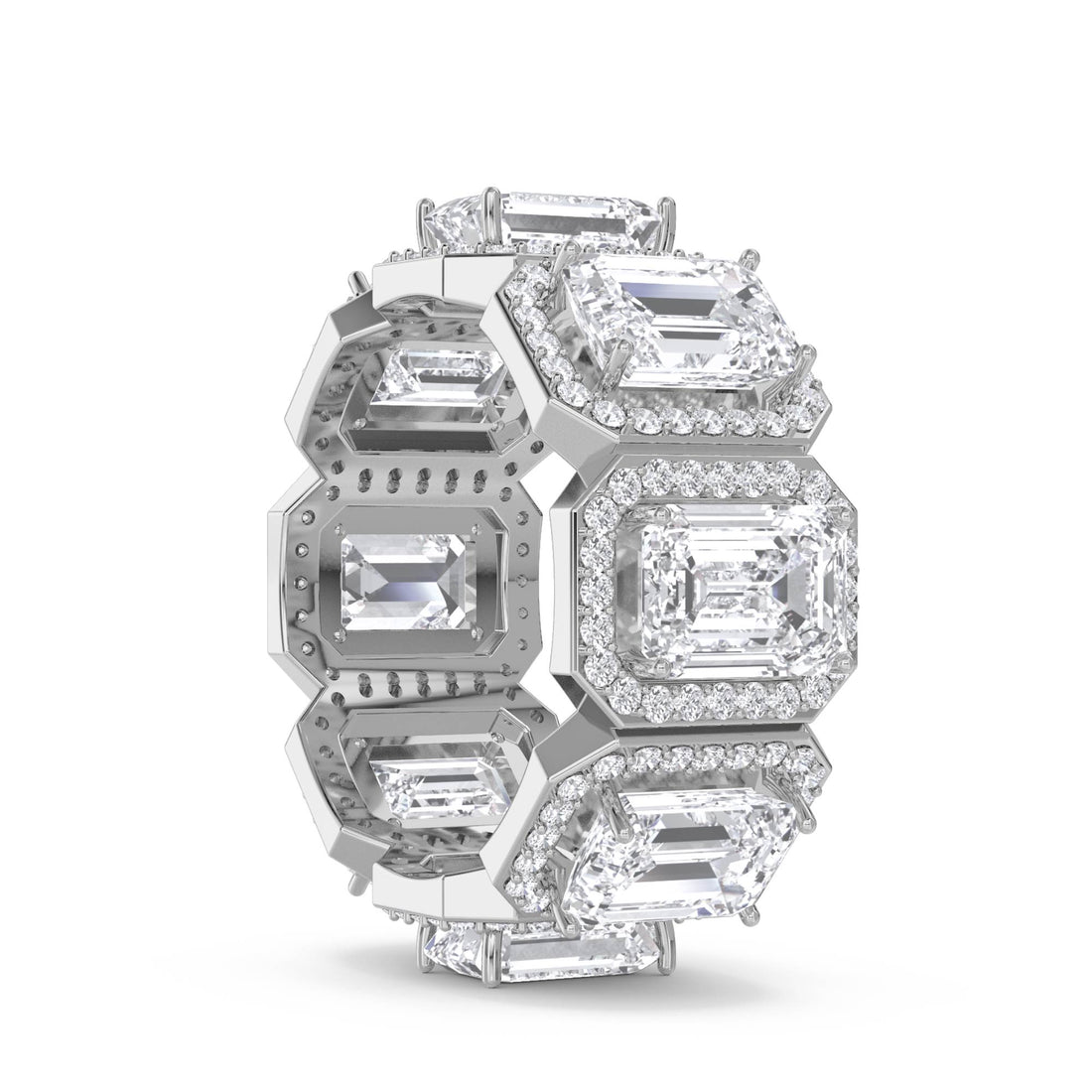 Emerald Halo Eternity Men's Ring (Silver)