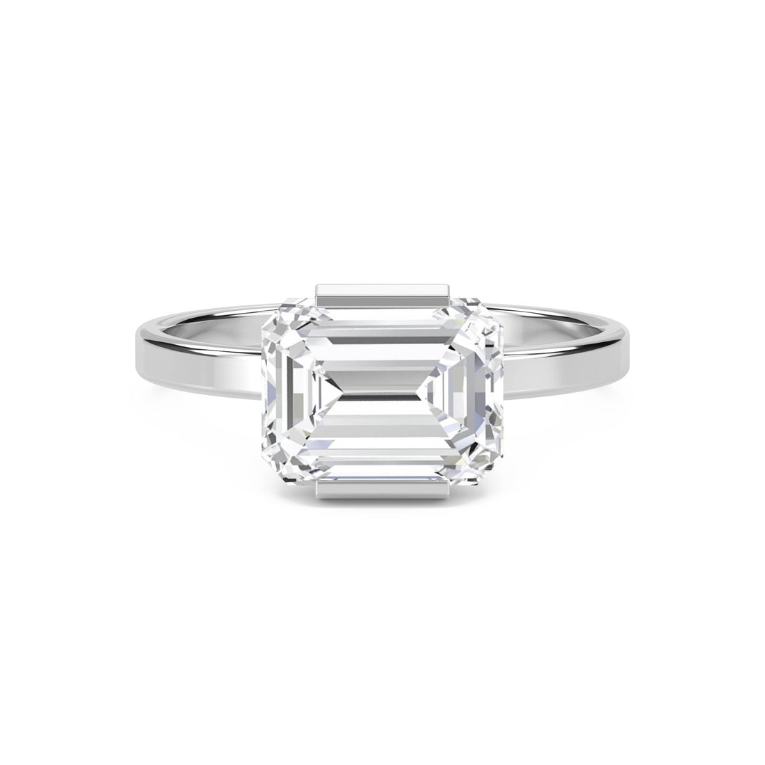 East-West Emerald Solitaire Men's Ring (Silver)