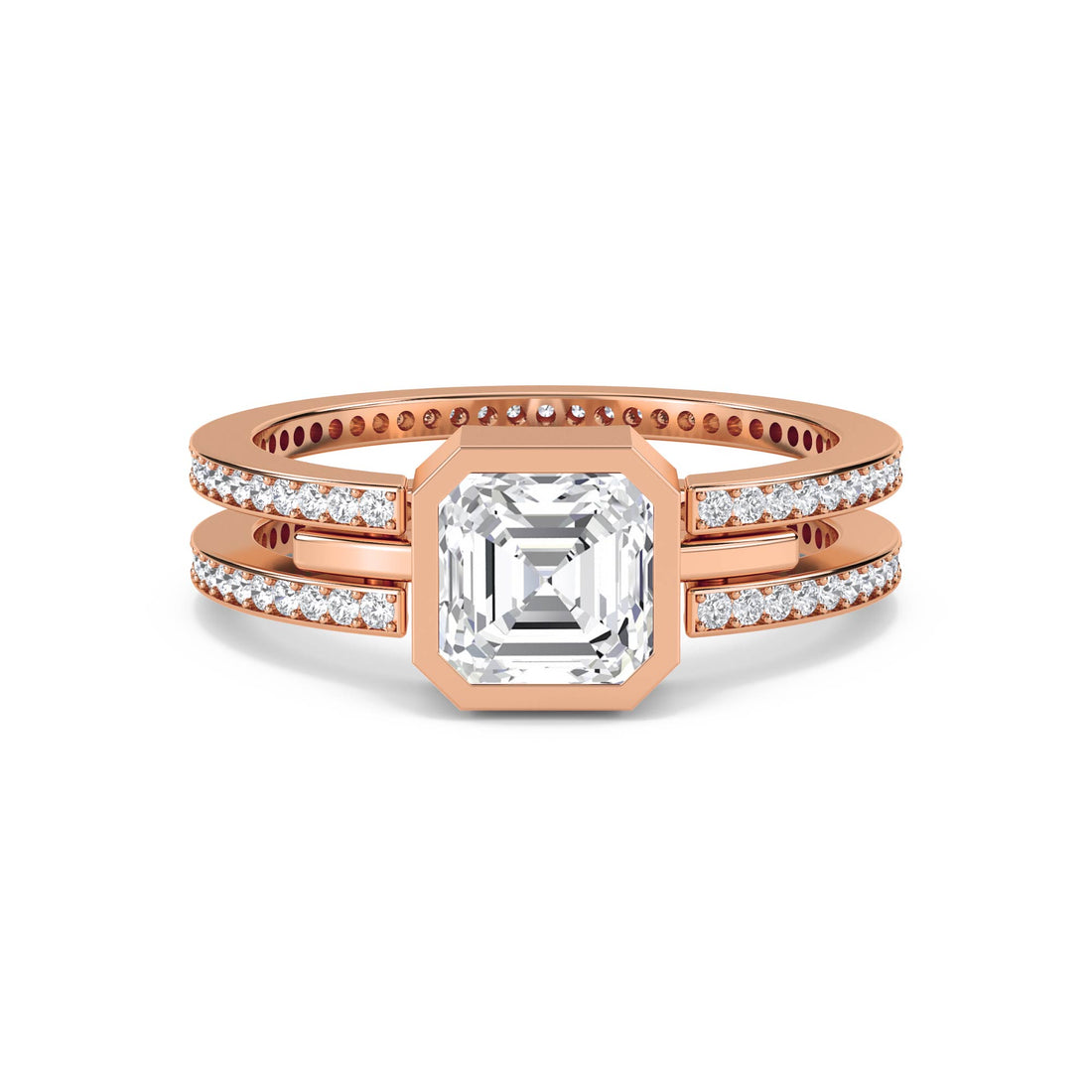 Asscher Cut Double Band Men's Ring