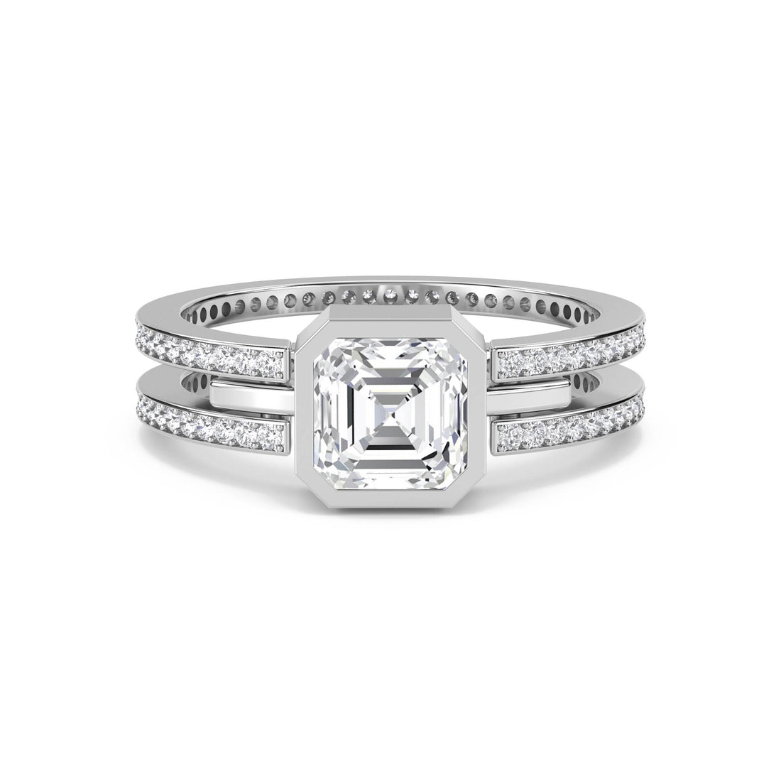 Asscher Cut Double Band Men's Ring (Silver)