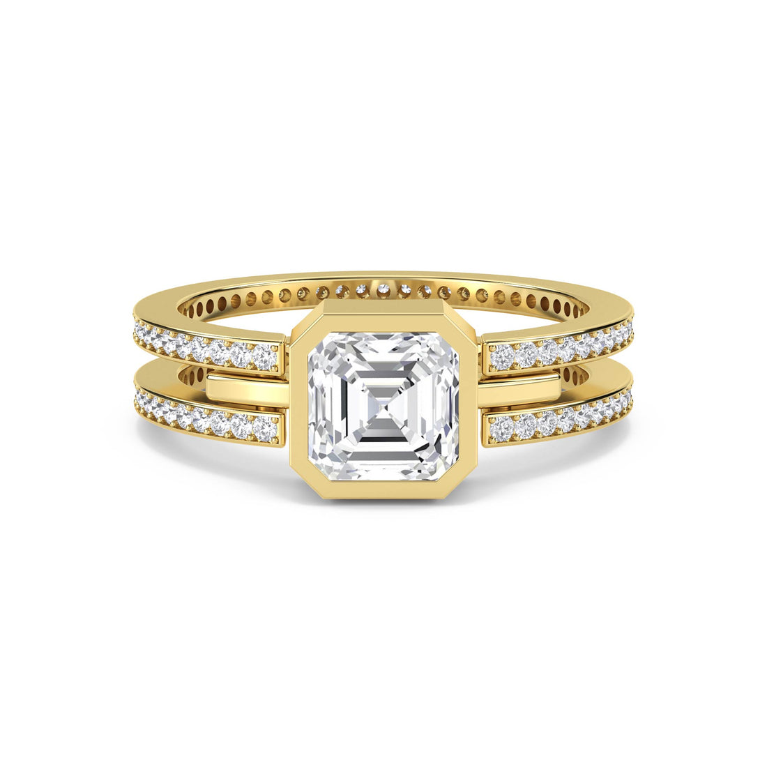 Asscher Cut Double Band Men's Ring