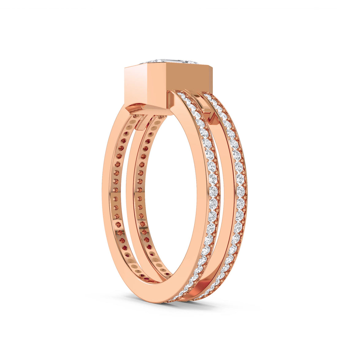 Asscher Cut Double Band Men's Ring