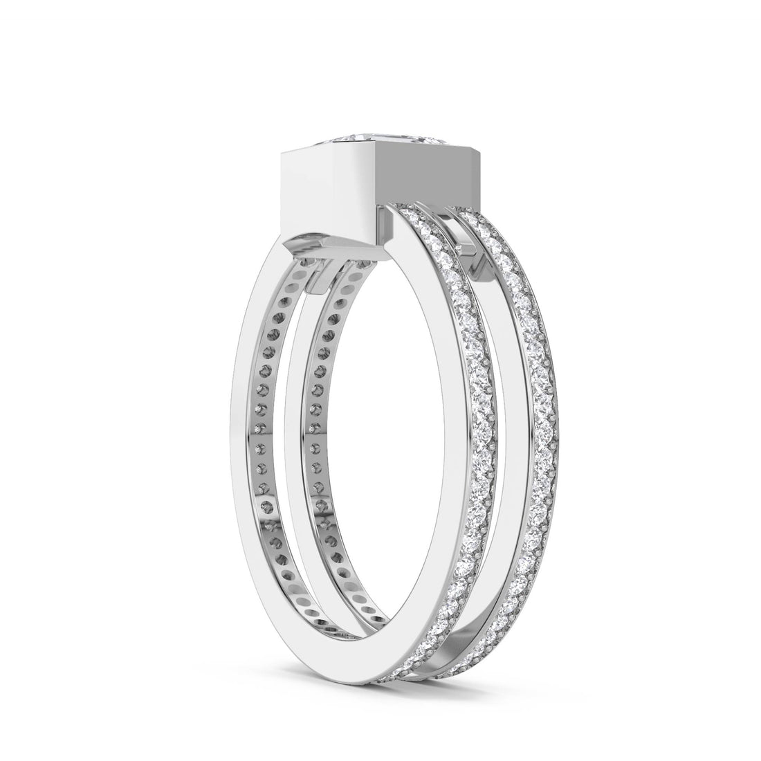 Asscher Cut Double Band Men's Ring (Silver)
