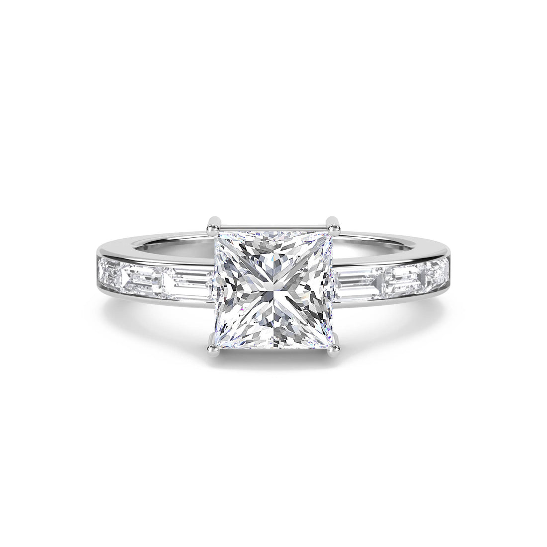 Princess Solitaire Baguette Shoulder Men's Ring (Silver)