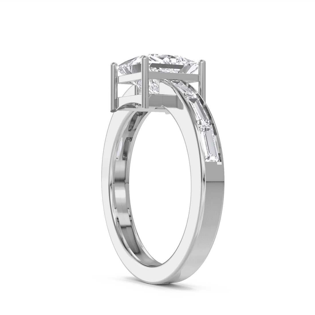 Princess Solitaire Baguette Shoulder Men's Ring (Silver)
