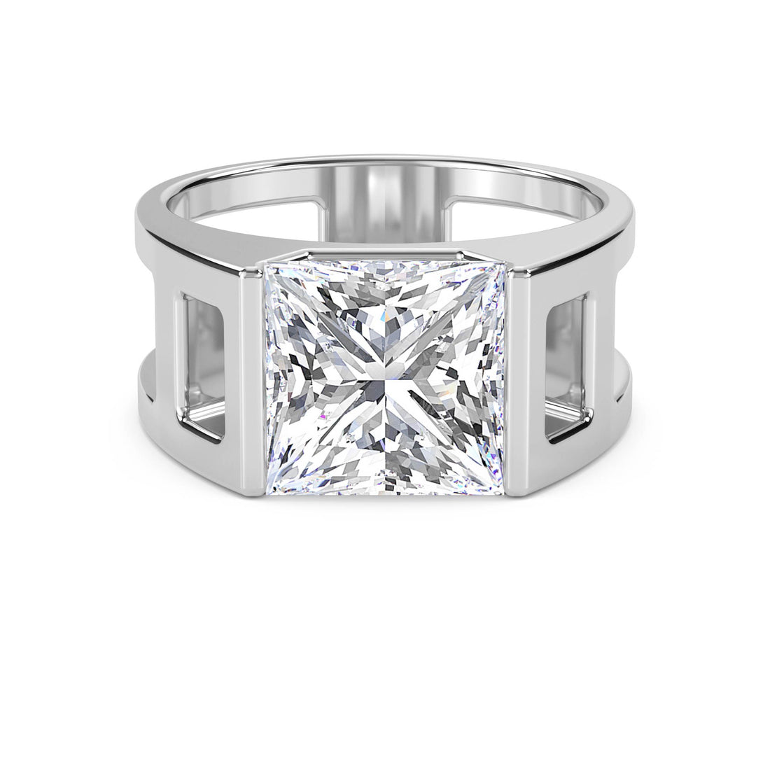 Princess Cut Open Shank Men's Ring (Silver)