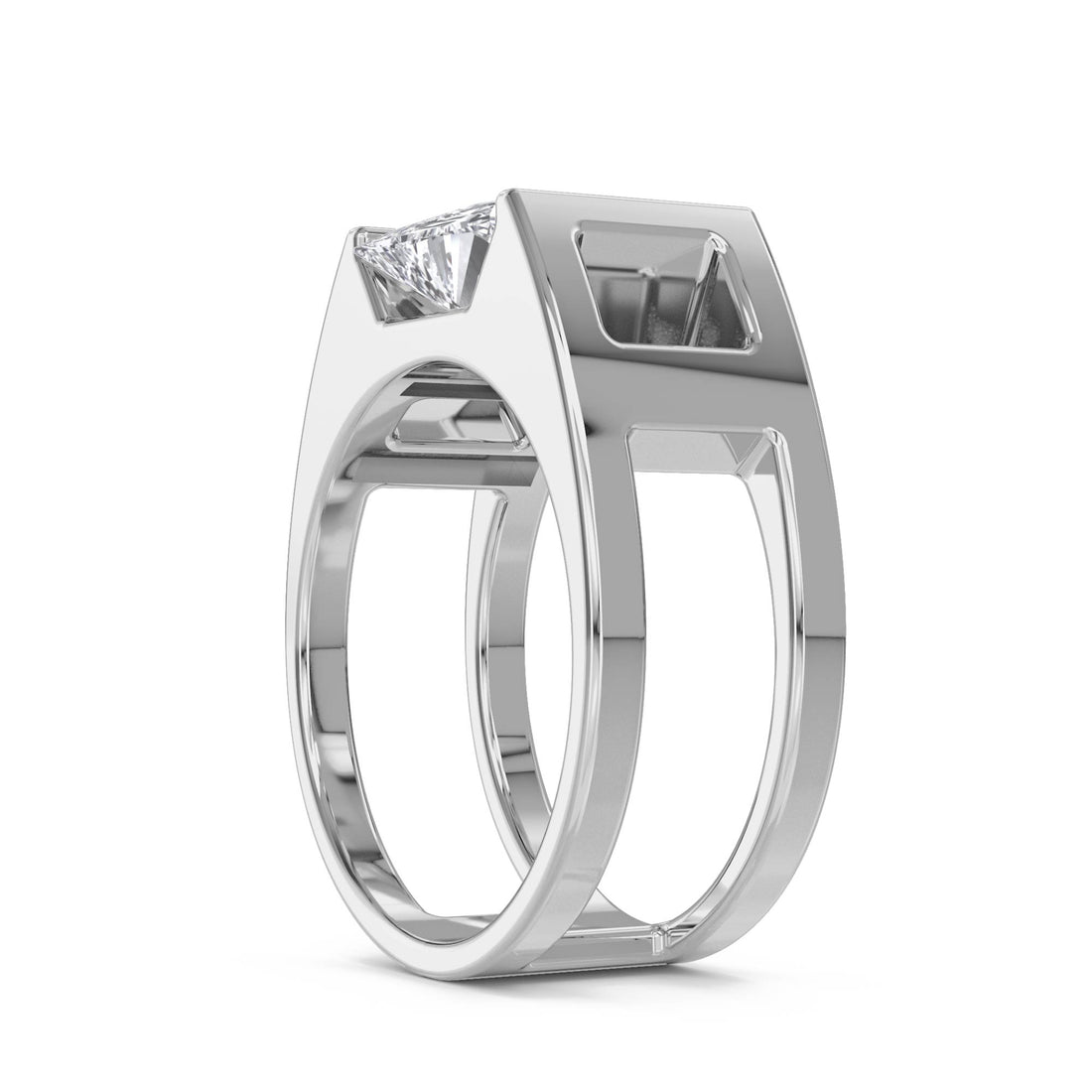 Princess Cut Open Shank Men's Ring (Silver)