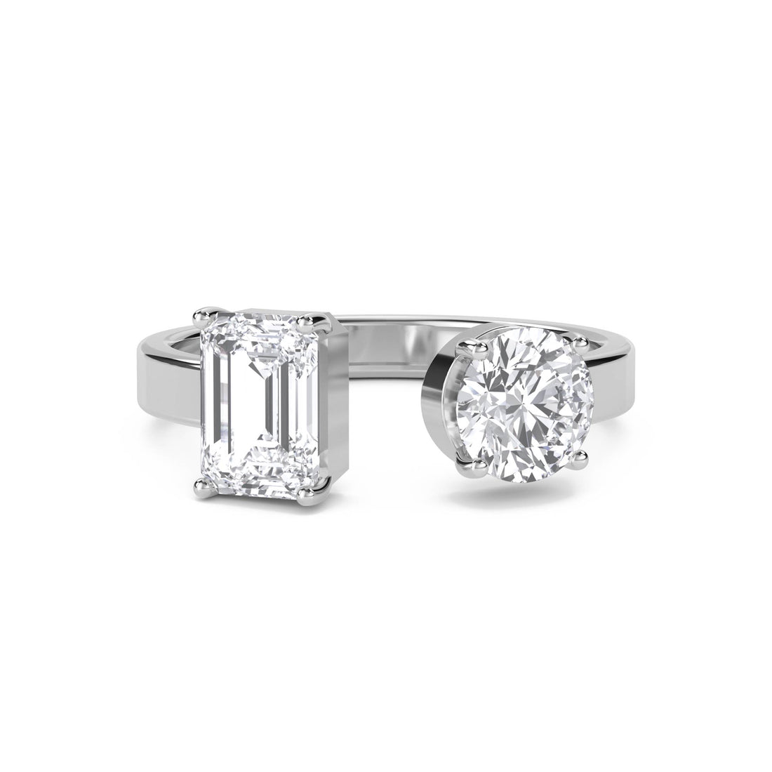 Toi et Moi Emerald Round Men's Ring (Silver)