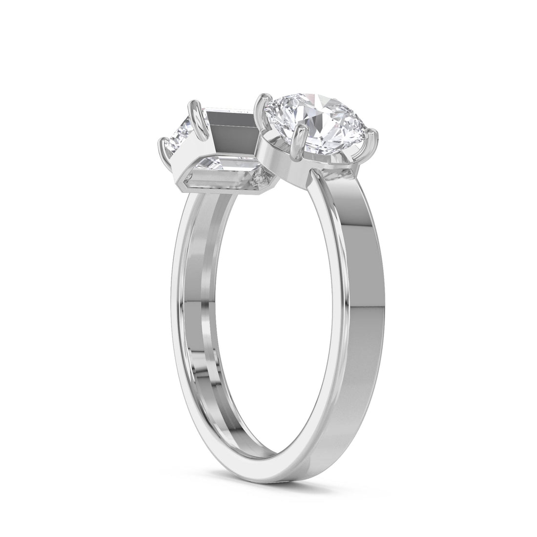 Toi et Moi Emerald Round Men's Ring (Silver)