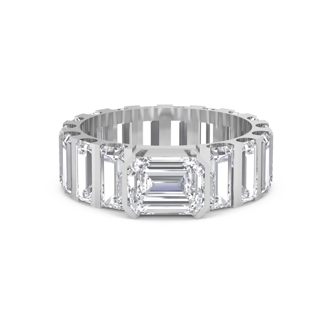 East-West Emerald Baguette Eternity Men's Ring (Silver)