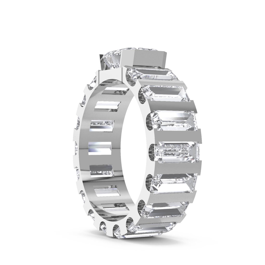 East-West Emerald Baguette Eternity Men's Ring (Silver)