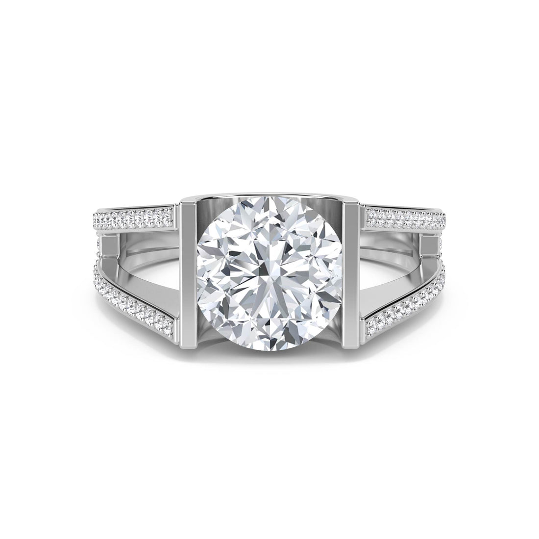 Round Solitaire Split Shank Men's Ring (Silver)