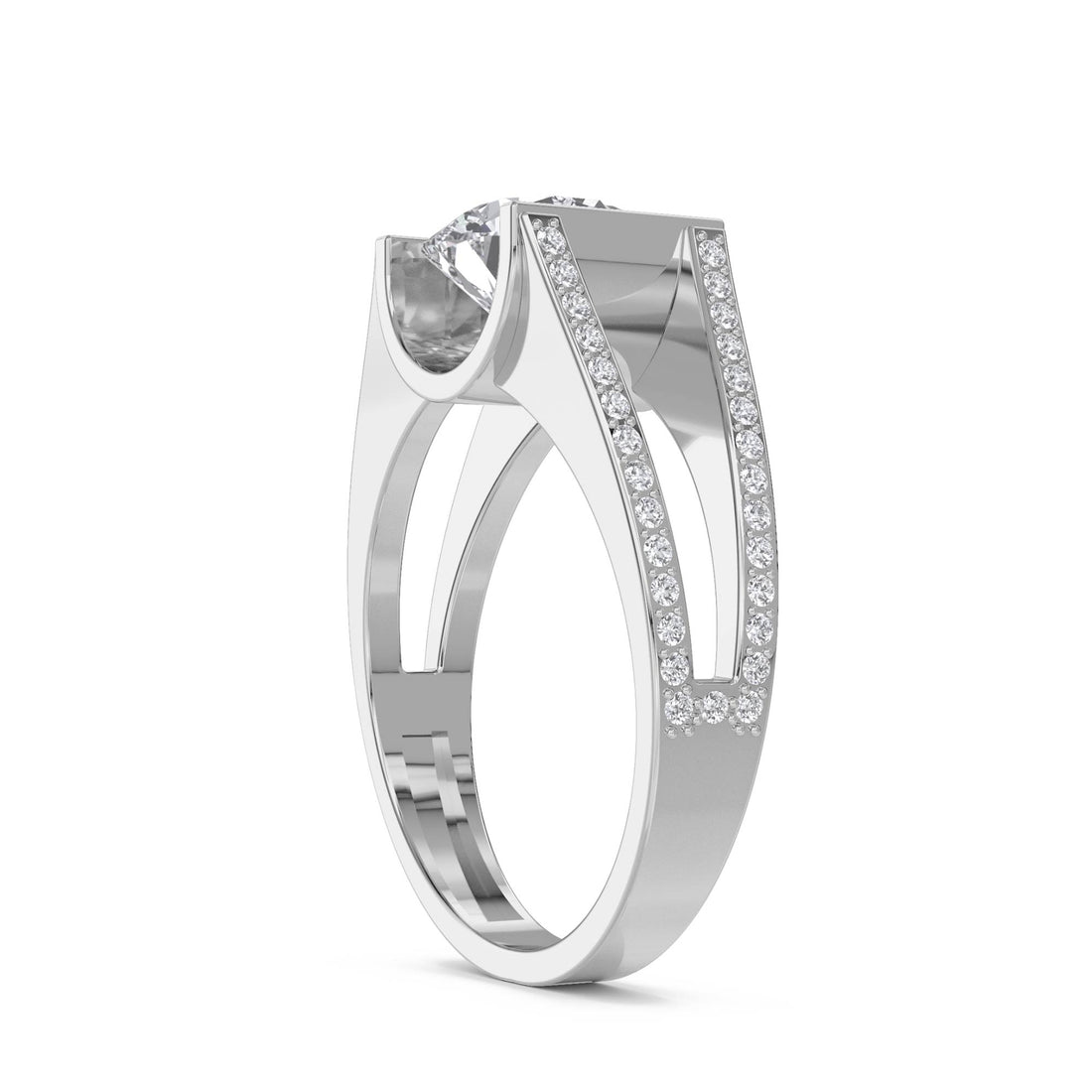 Round Solitaire Split Shank Men's Ring (Silver)