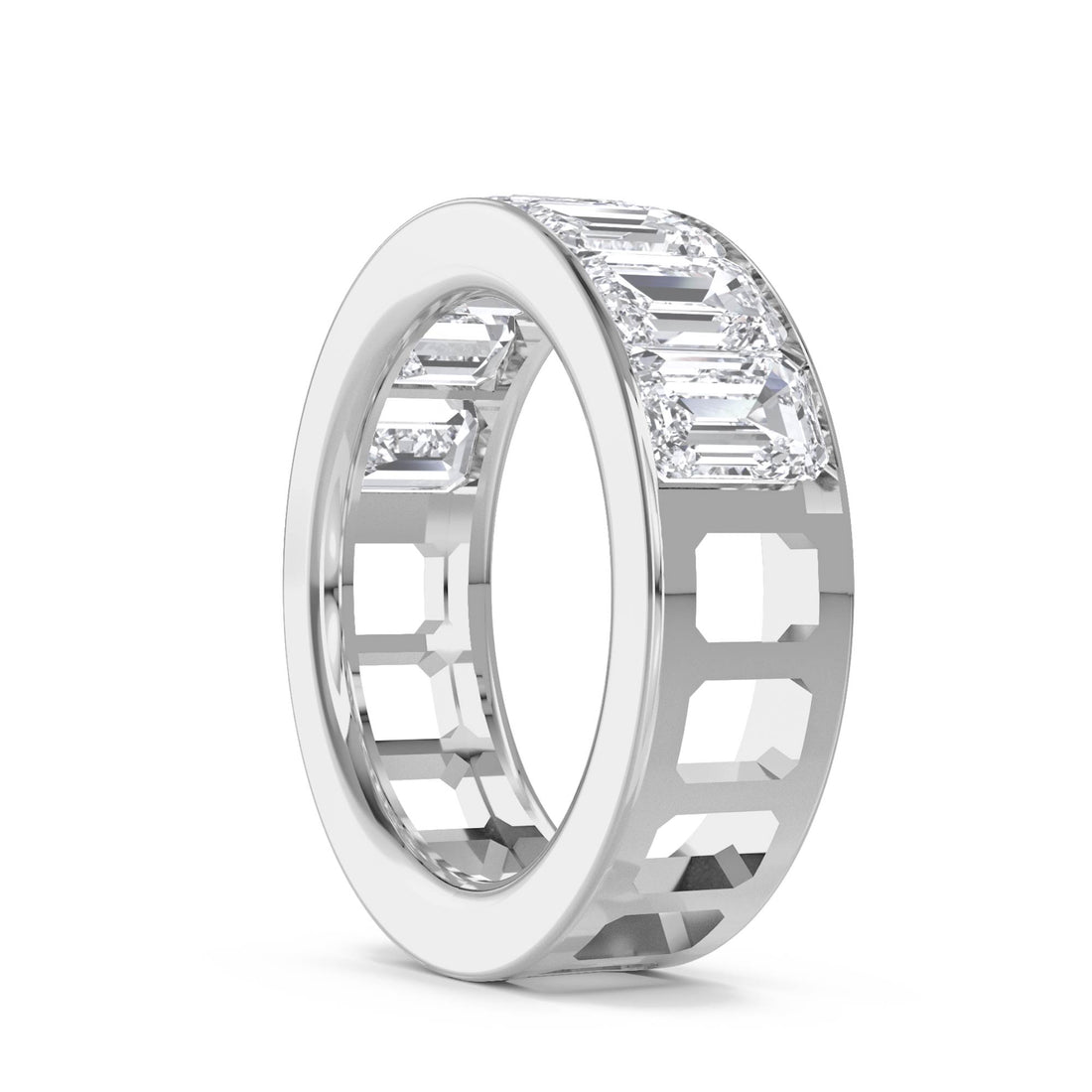 Emerald Cut Channel Set Men's Band (Silver)