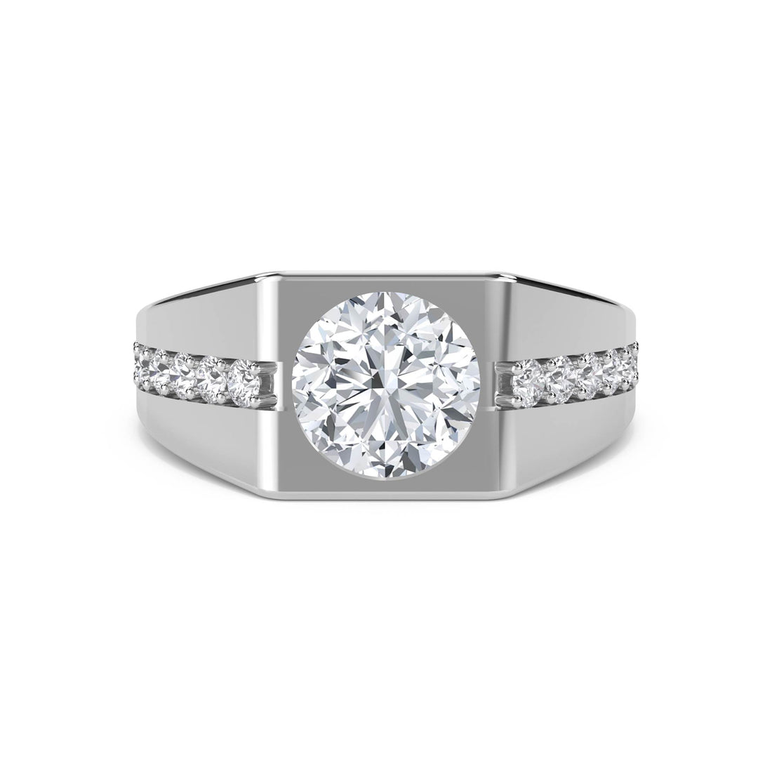 Round Solitaire Signet Men's Ring (Silver)