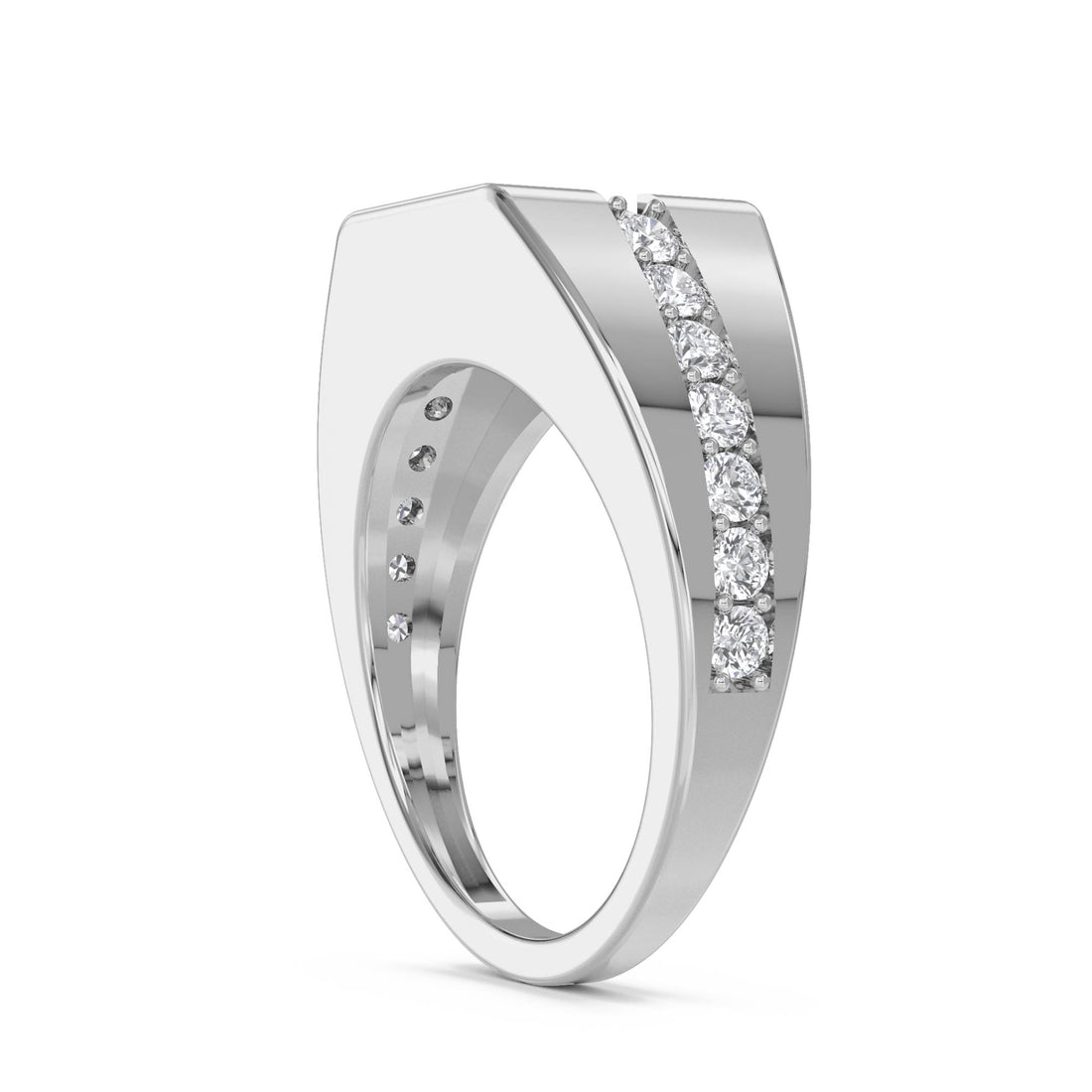 Round Solitaire Signet Men's Ring (Silver)