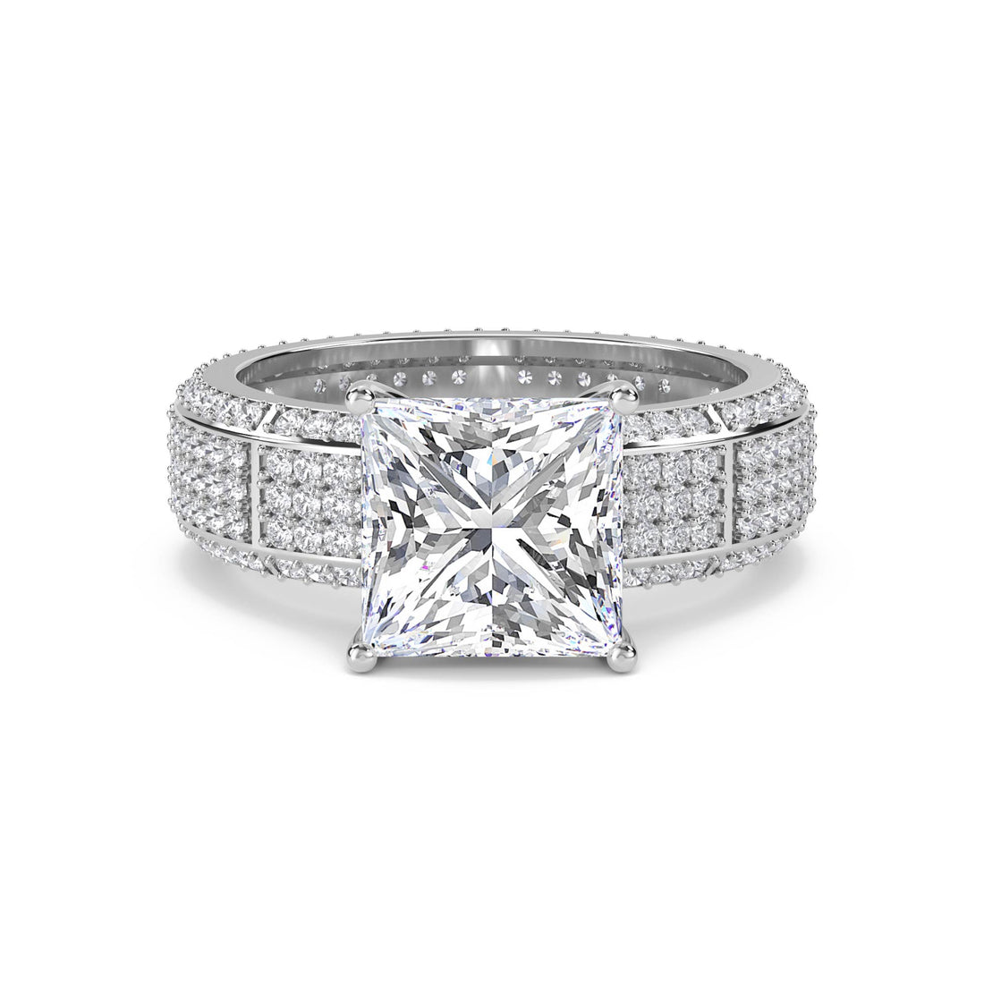 Princess Solitaire Pave Men's Ring (Silver)