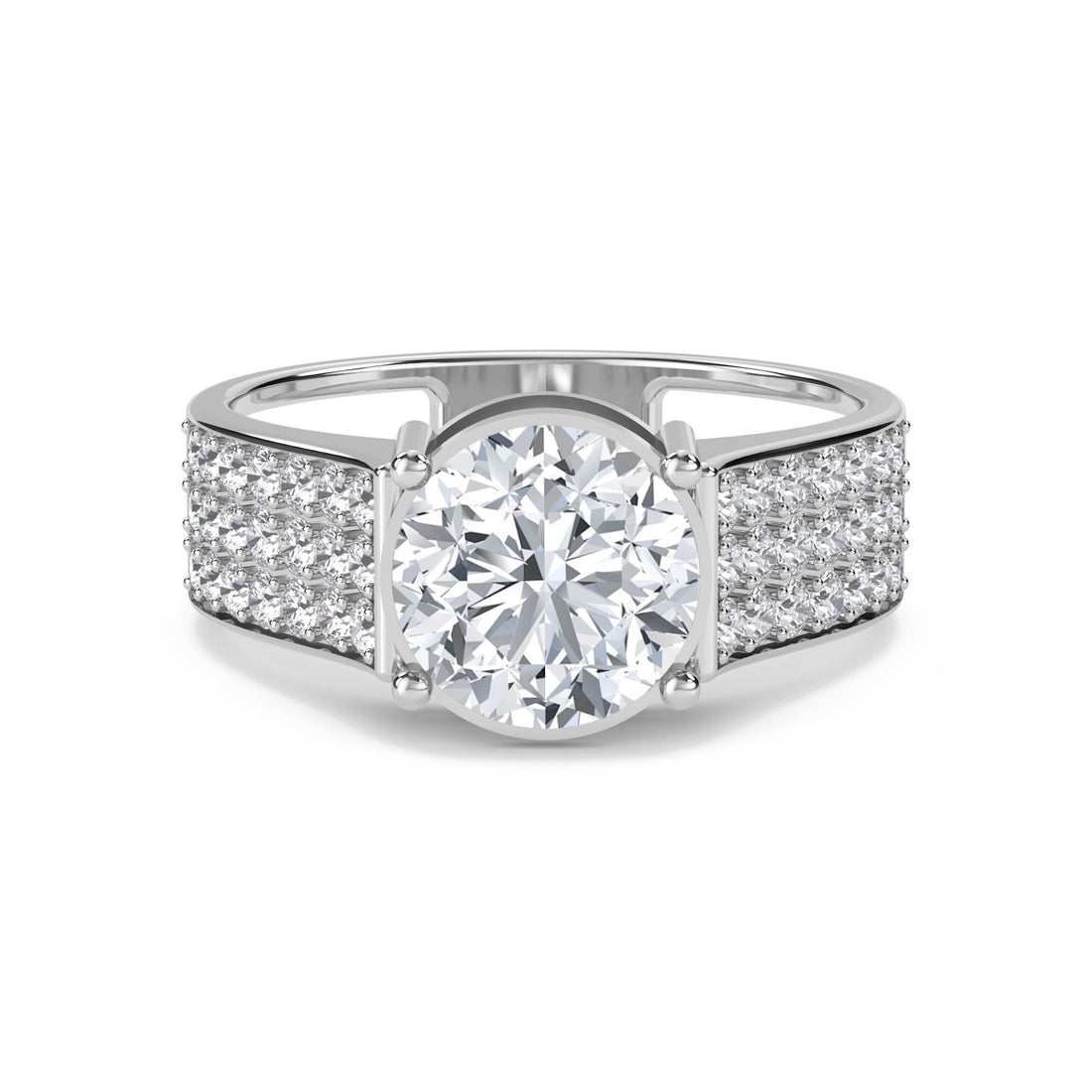 Round Solitaire Triple Pave Men's Ring (Silver)