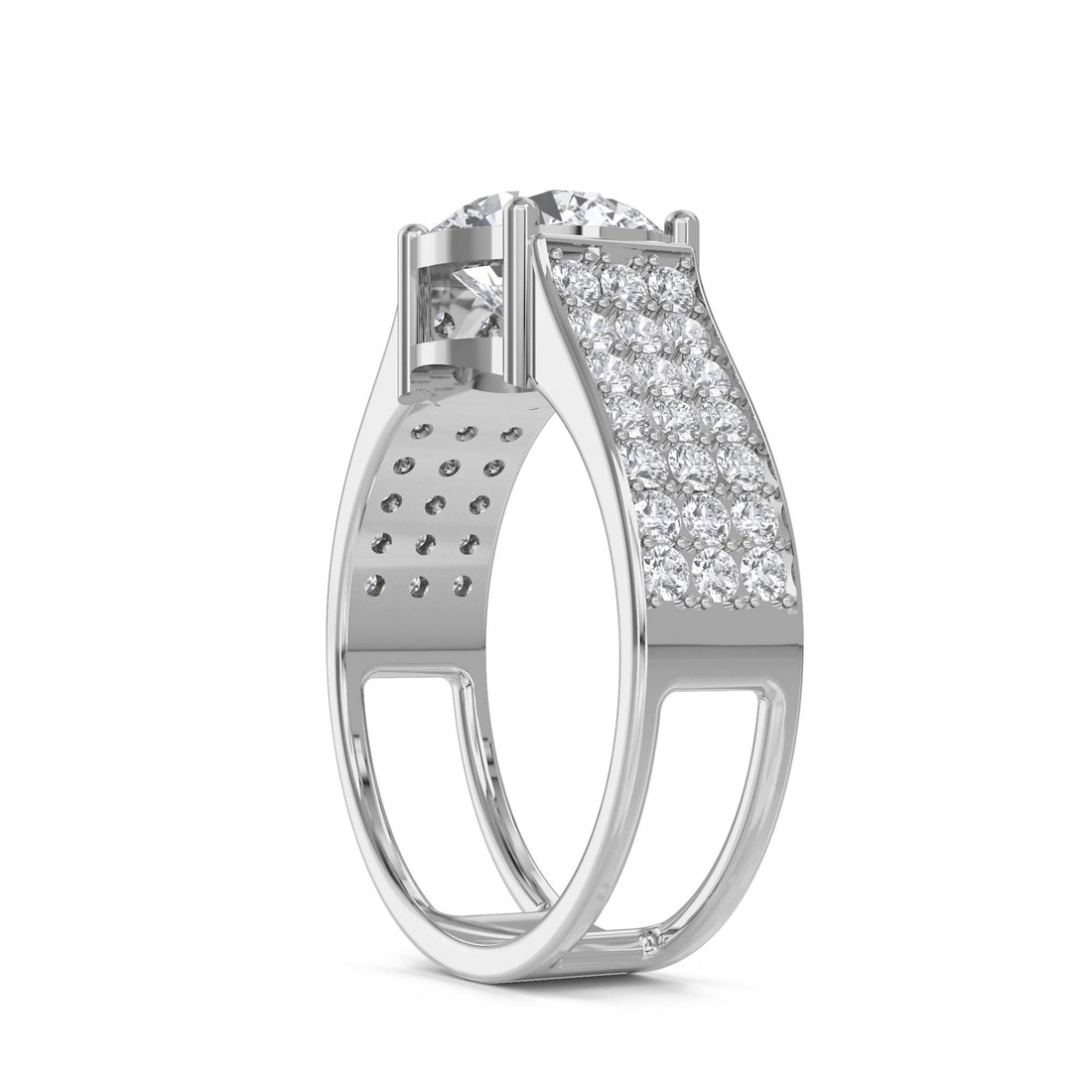 Round Solitaire Triple Pave Men's Ring (Silver)