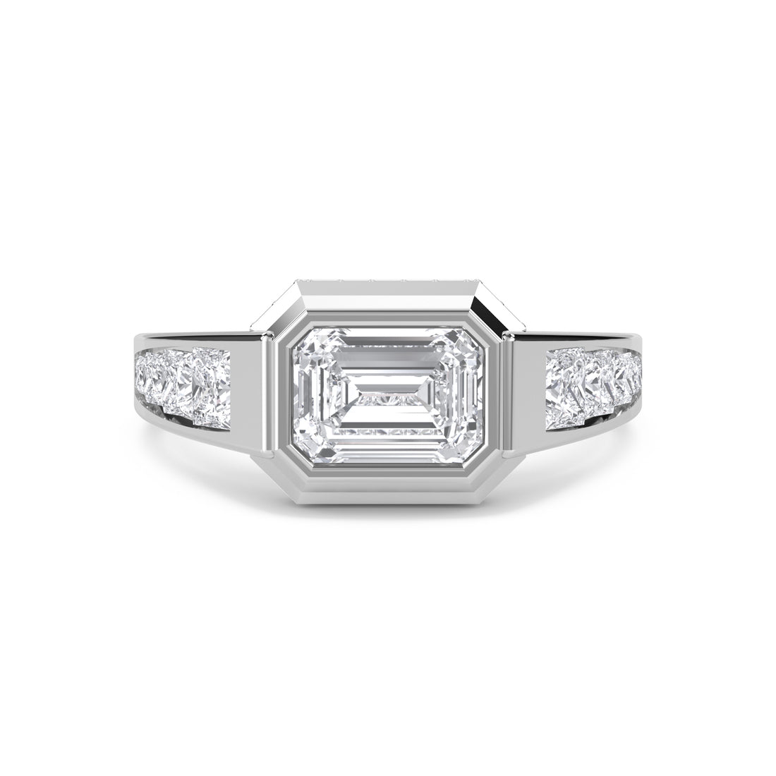 Emerald East-West Pave Shoulder Men's Ring