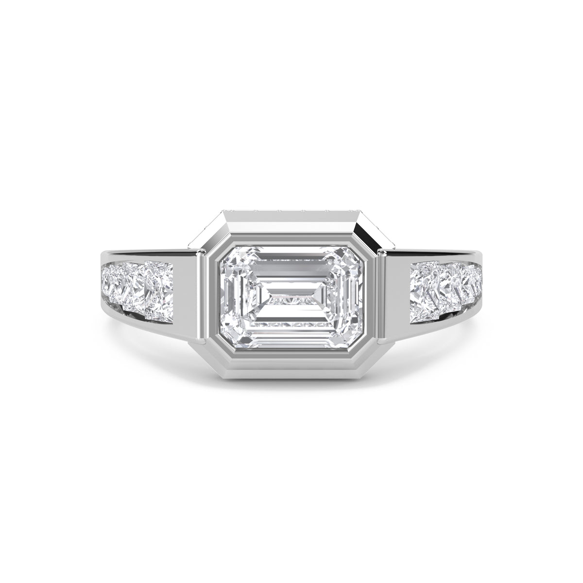 Emerald East-West Pave Shoulder Men's Ring