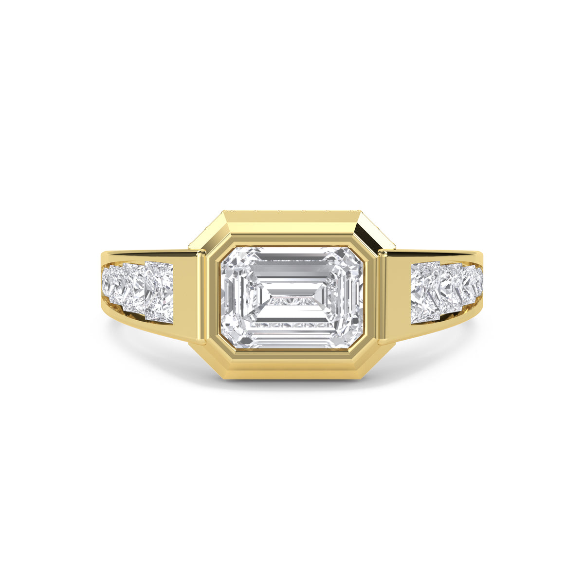 Emerald East-West Pave Shoulder Men's Ring