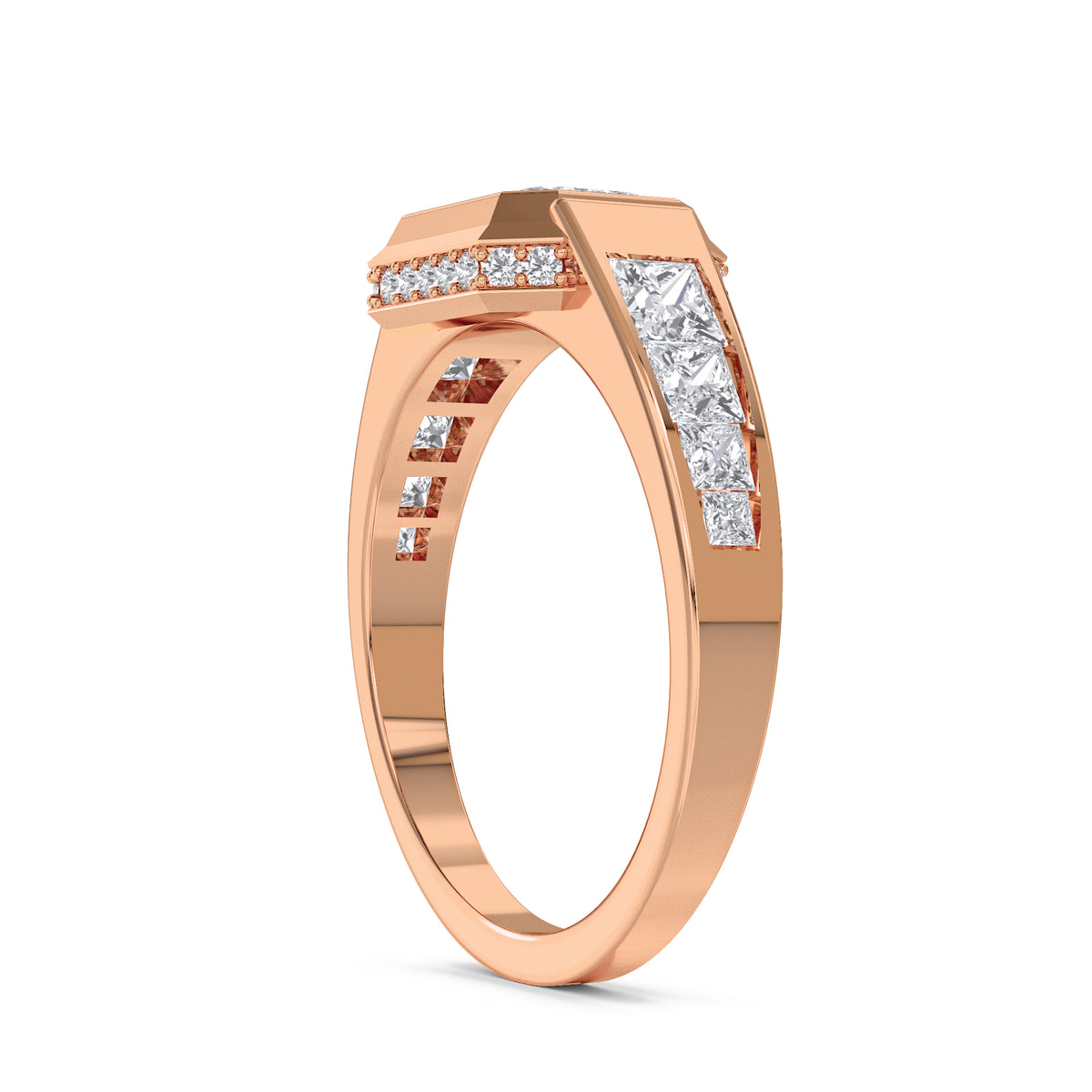 Emerald East-West Pave Shoulder Men's Ring
