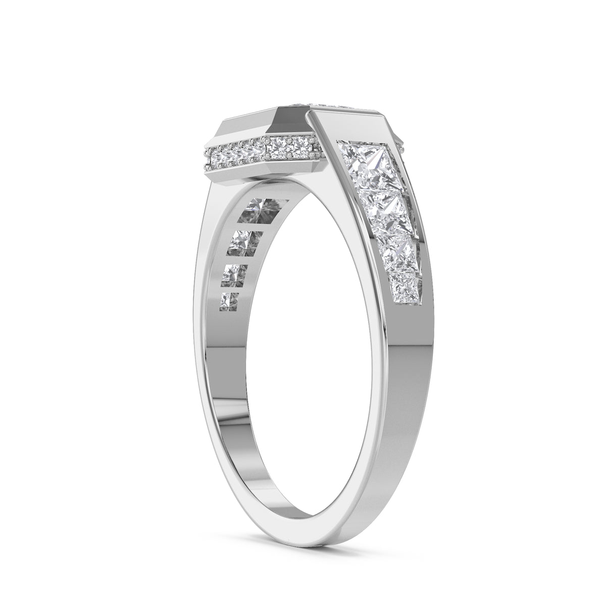 Emerald East-West Pave Shoulder Men's Ring