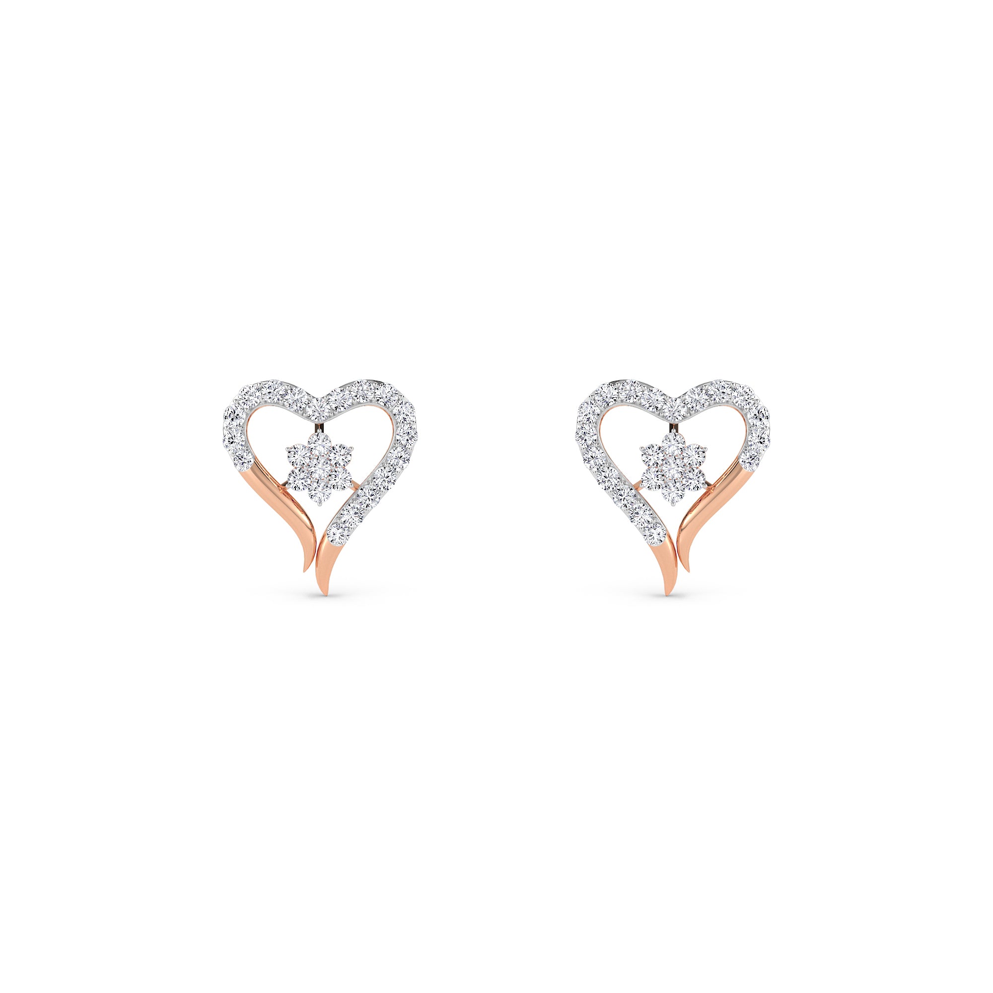 Lovely Herat Shaped Diamond Studs Earrings