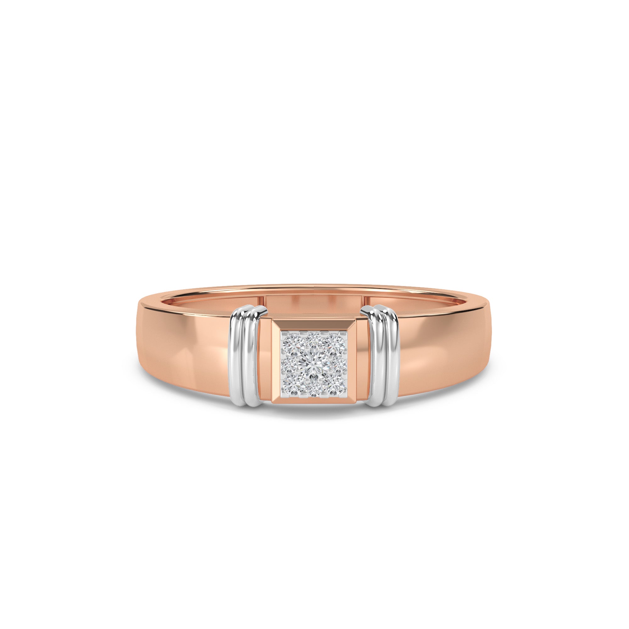 Princess Shape Diamond Cluster Two Tone Mens Ring