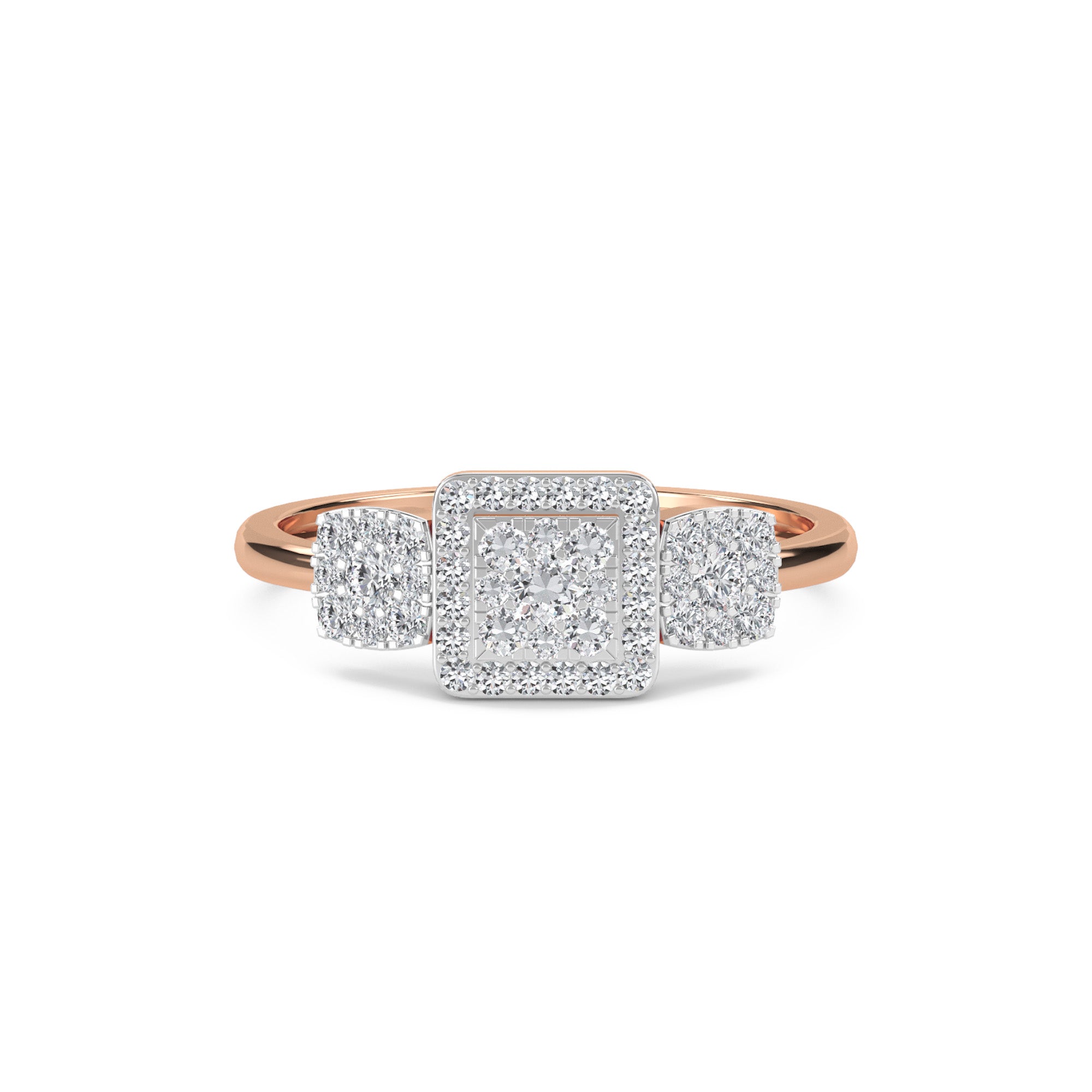 Modern Cluster Diamond Three Stone Style Ring