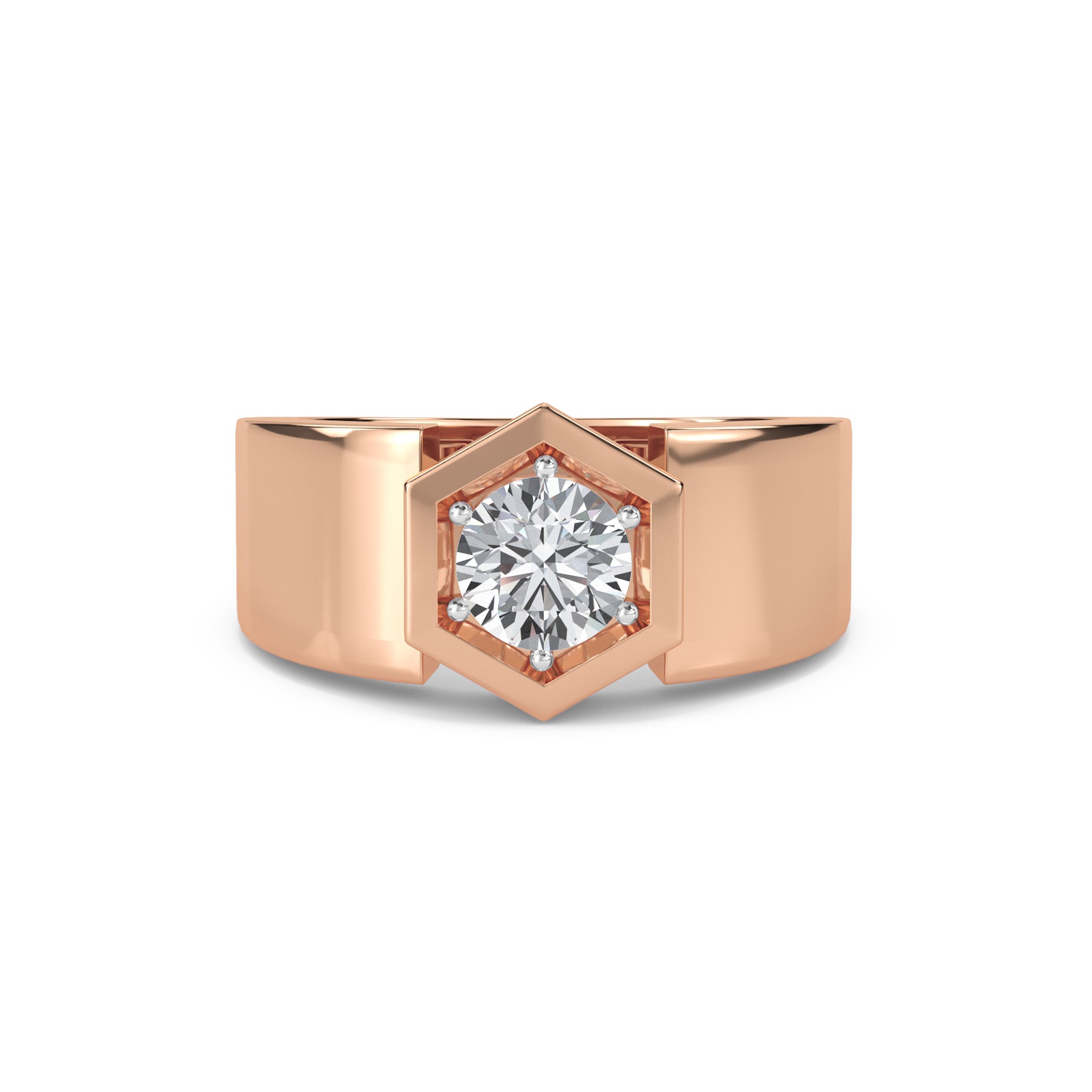 Forever One Round Diamond Hexagon Shape Mens Ring