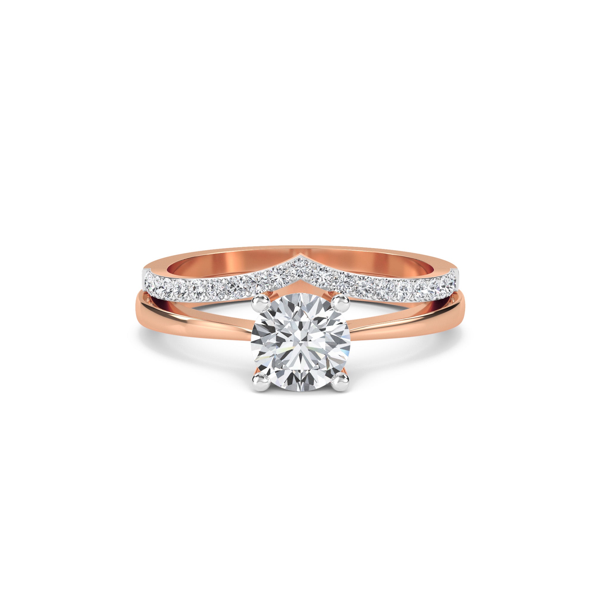 Forever Diamond Solitare Ring Matching Curved Band
