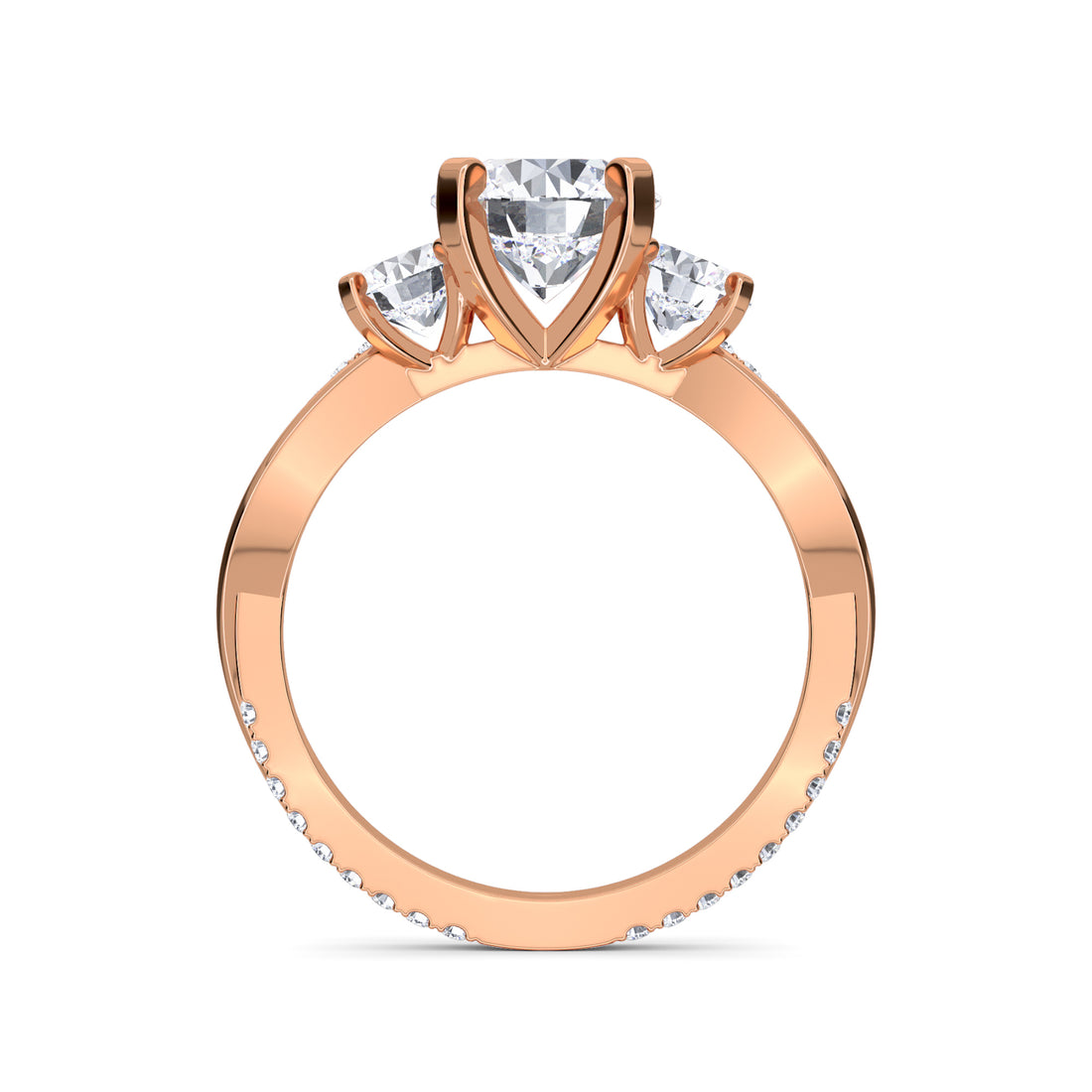 Genuine Three Stone Twisted Band Diamond Ring