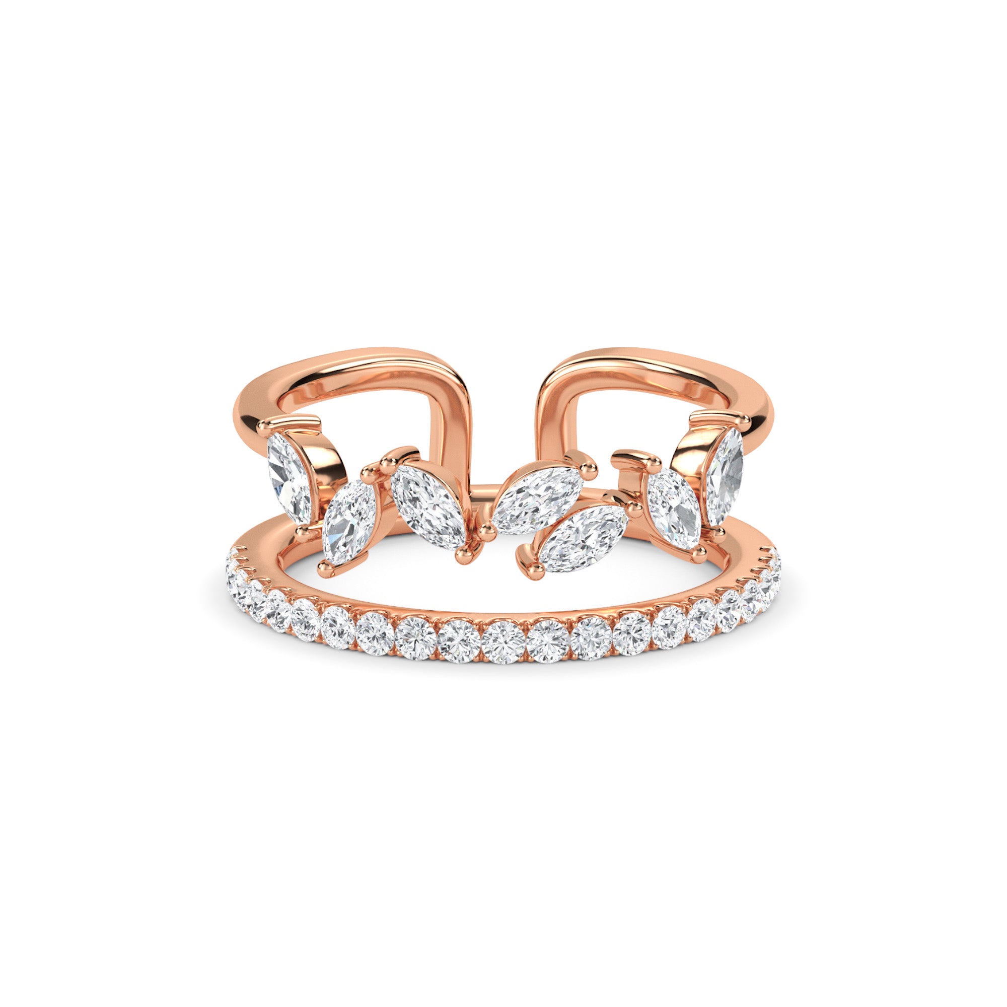 Crown Shape Round & Marquise Lab Grown Diamond Band