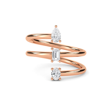 Stylish Oval & Emerald & Pear Diamond Spiral Gold Band