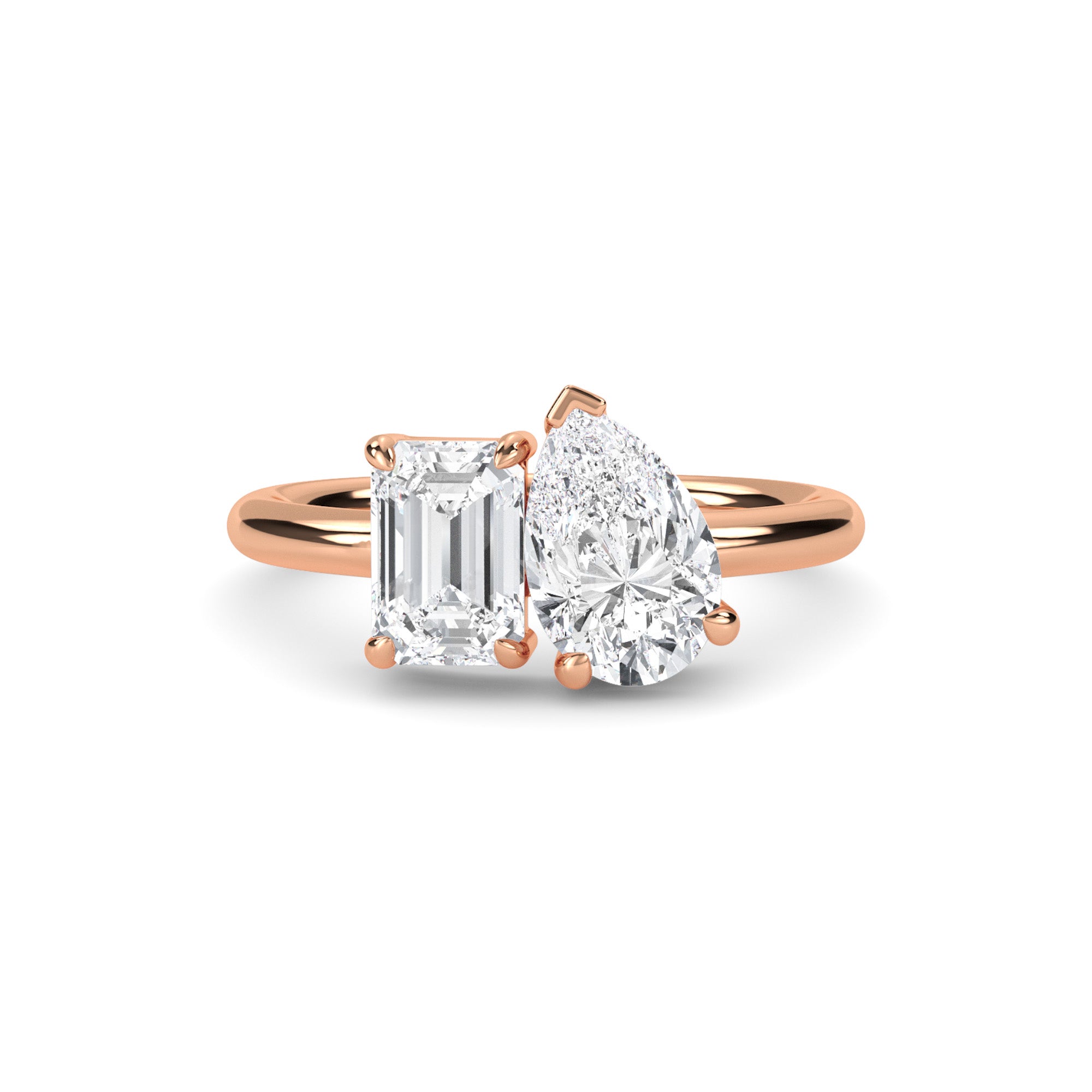 Toi et Moi Emerald & Pear Cut Diamond Engagement Ring