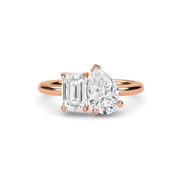 Toi et Moi Emerald & Pear Cut Diamond Engagement Ring
