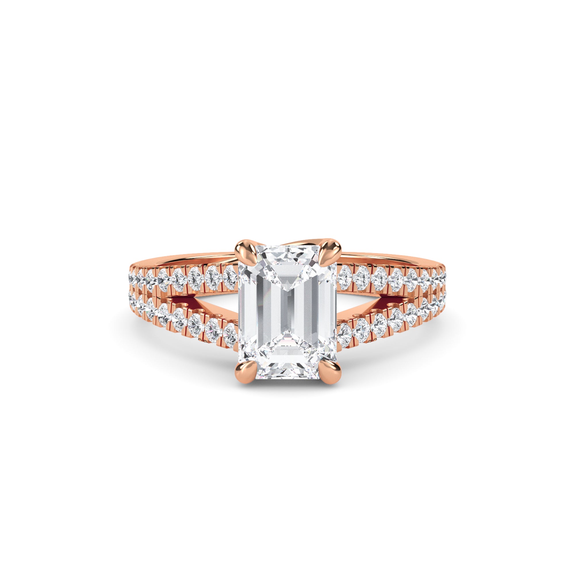 Emerald Cut Spilt Shank Engagement Ring