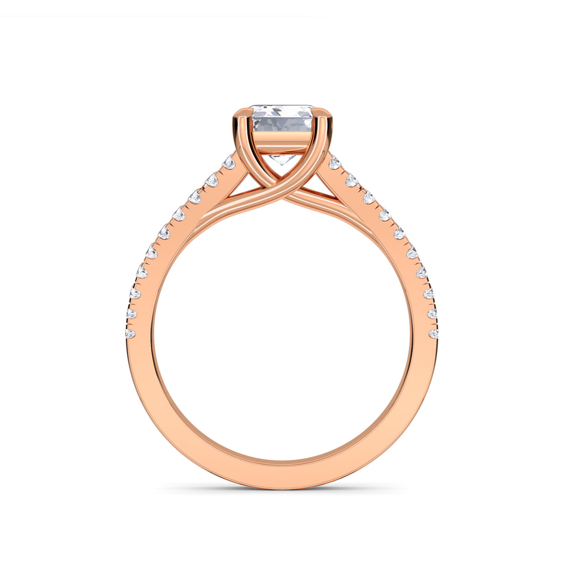 Emerald Cut Spilt Shank Engagement Ring