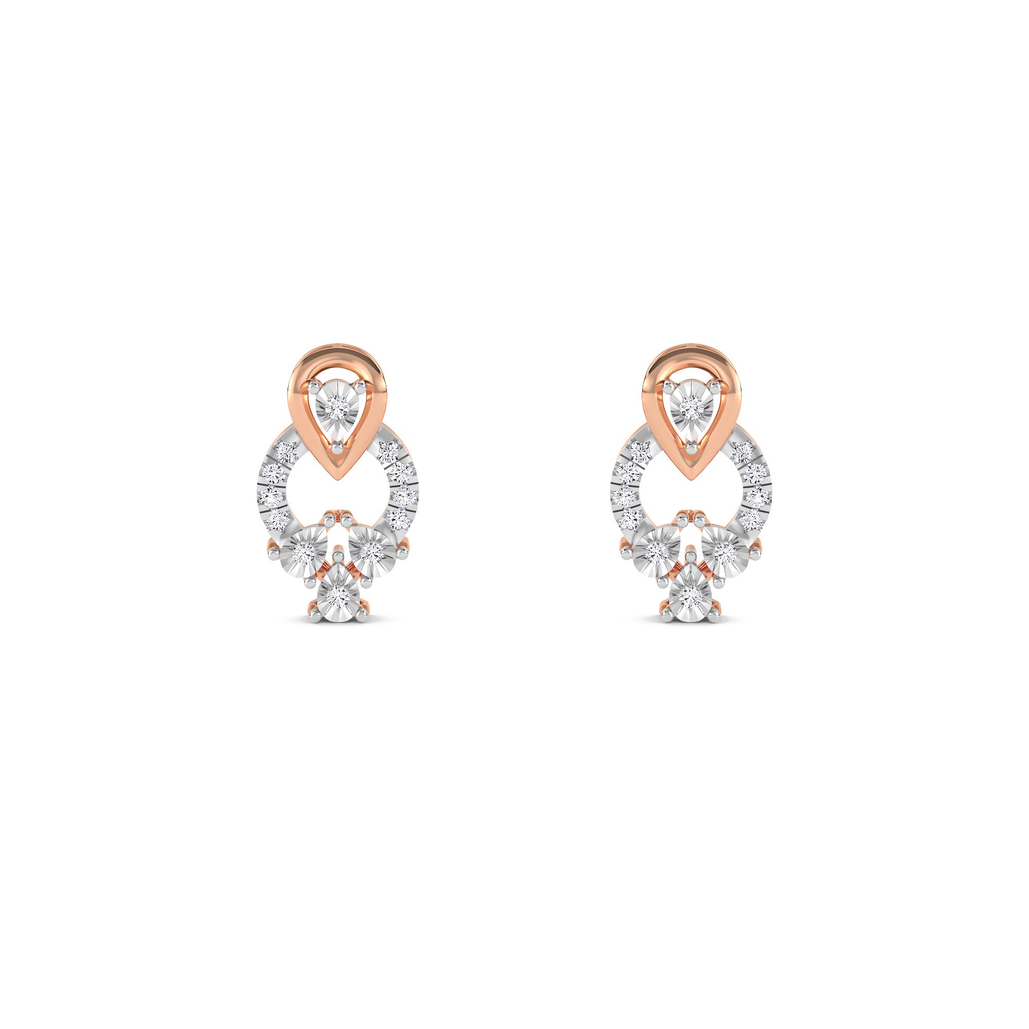 Trendy Two Tone Pear Diamond Studs Earrings