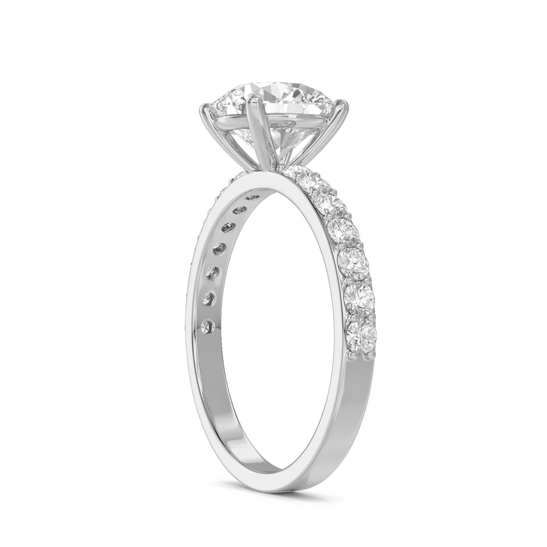 Classic Round Solitaire Pavé Diamond Ring (Silver)
