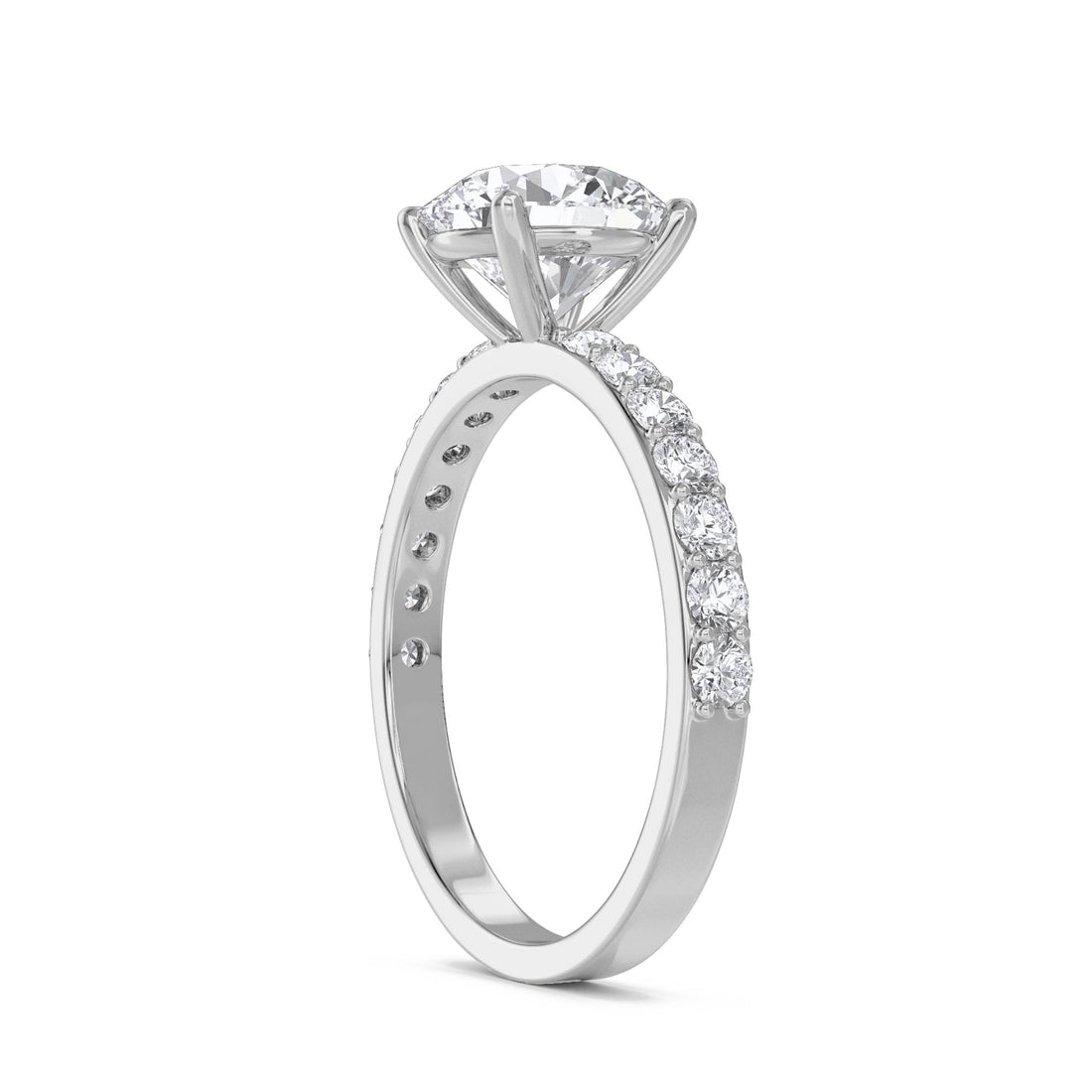 Classic Round Solitaire Pavé Diamond Ring (Silver)