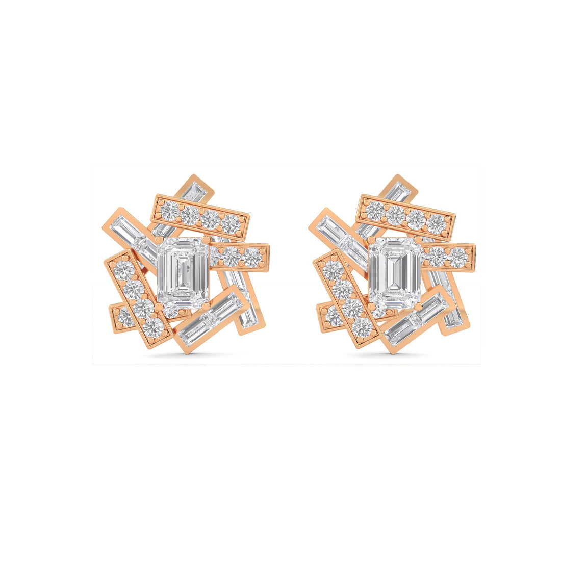 Emerald Cut Lab Grown Diamond Cluster Stud Earrings