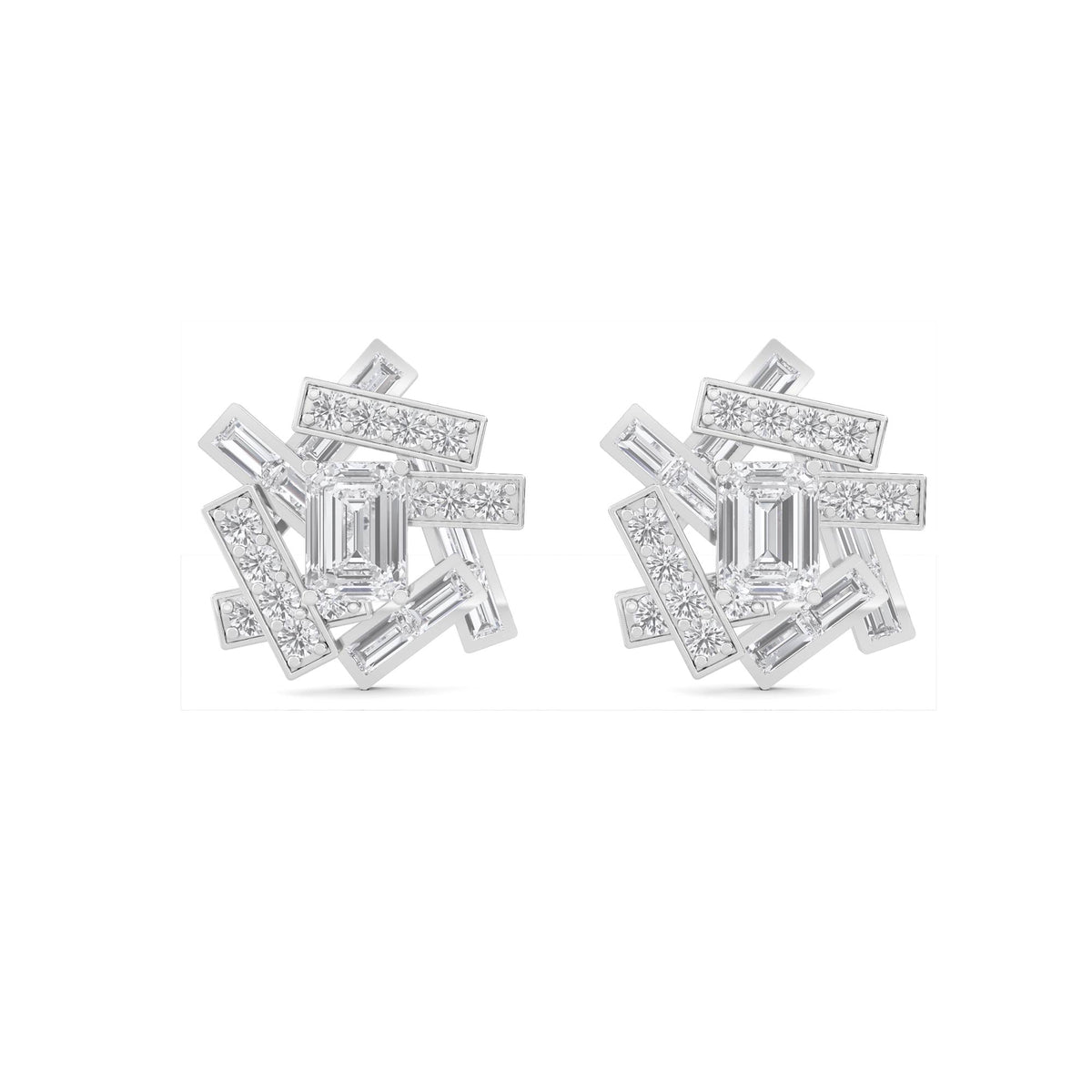 Emerald Cut Lab Grown Diamond Cluster Stud Earrings (Silver) - image 1