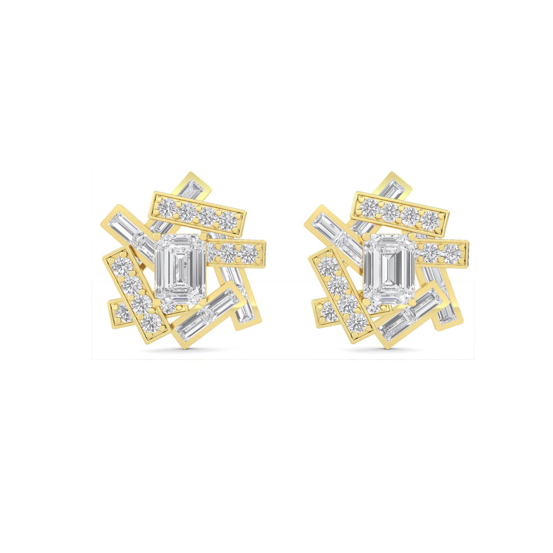 Emerald Cut Lab Grown Diamond Cluster Stud Earrings - image 1