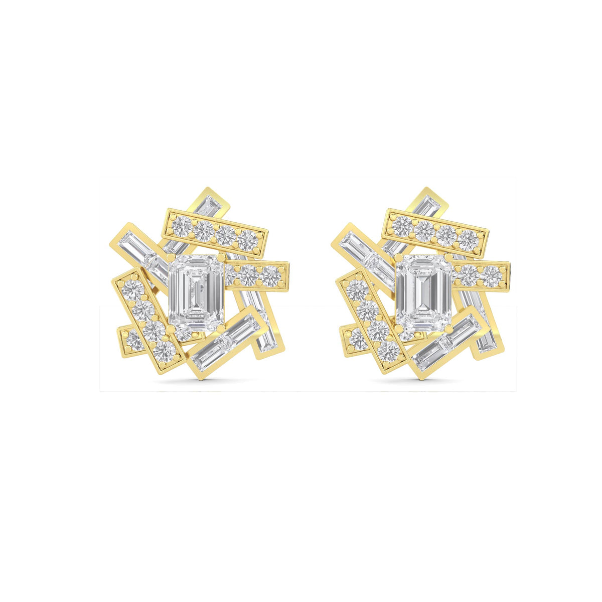 Emerald Cut Lab Grown Diamond Cluster Stud Earrings - image 1