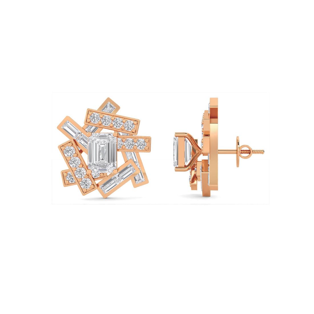 Emerald Cut Lab Grown Diamond Cluster Stud Earrings
