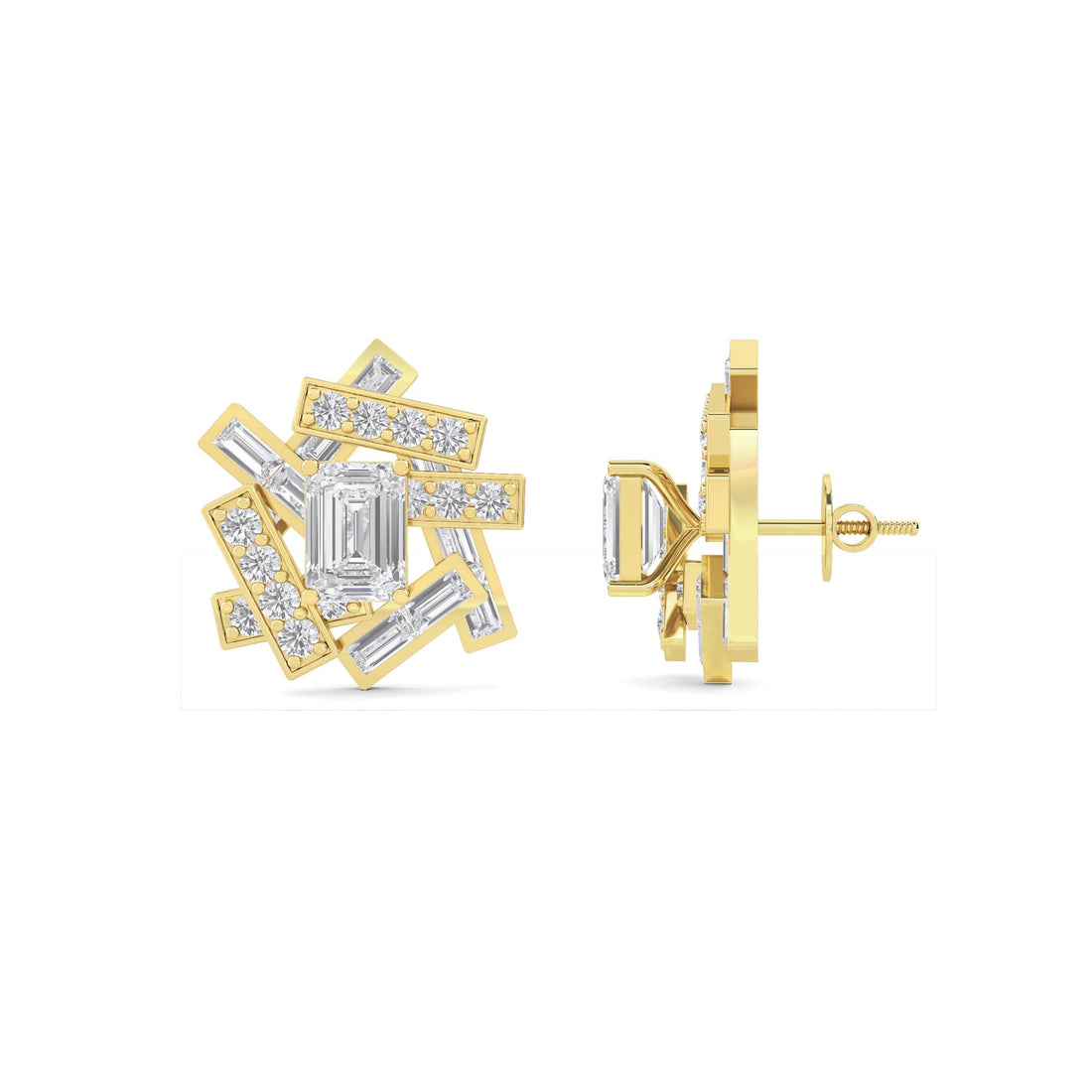 Emerald Cut Lab Grown Diamond Cluster Stud Earrings