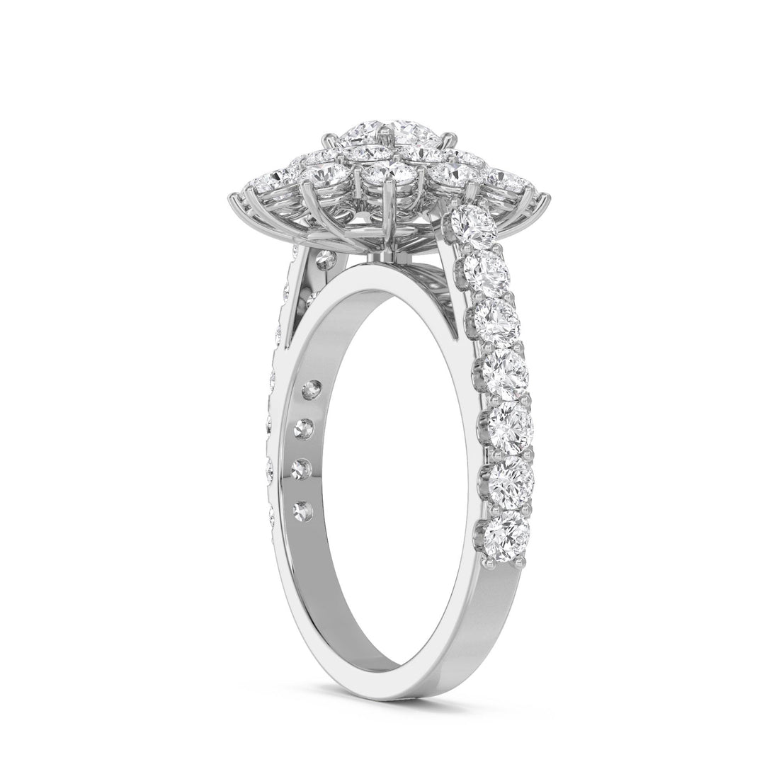 Round Lab Grown Diamond Cluster Halo Ring (Silver)